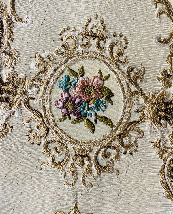 NEW Queen Rose Designer Brocade Satin Fabric- Antique Blue Pink Roses - Upholstery - Fancy Styles Fabric Pierre Frey Lee Jofa Brunschwig & Fils