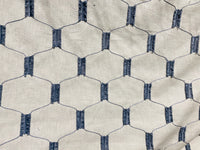 NEW! SALE! Prince Juniper Novelty 100% Linen Fabric Geometric Tassle Embroidery- Natural and Blue - Fancy Styles Fabric Pierre Frey Lee Jofa Brunschwig & Fils