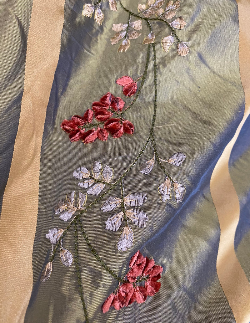 NEW Designer Lady Lana 100% Silk Taffeta Embroidery Fabric - Aqua Silver Marine - Fancy Styles Fabric Pierre Frey Lee Jofa Brunschwig & Fils