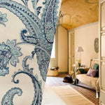 NEW Queen Kat Jacquard Satin Paisley Fabric Made in Italy- Upholstery & Drapery- Blue and Nude Pink