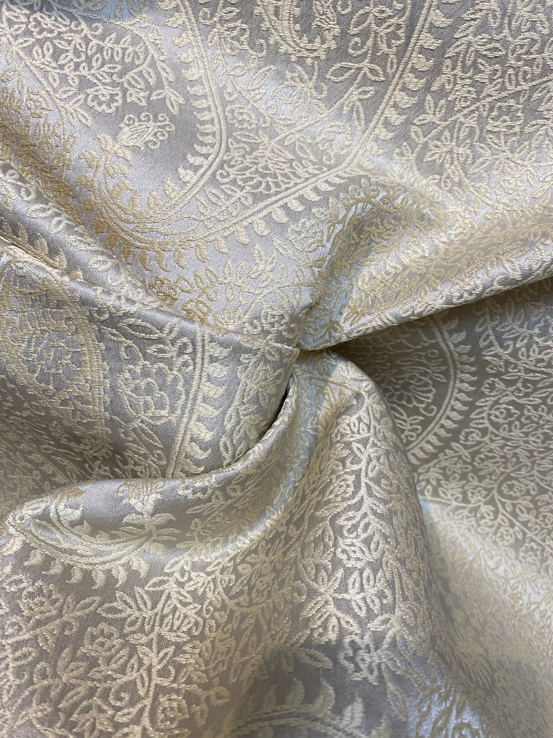NEW Queen Marley Satin Paisley Jacquard Fabric- Upholstery & Drapery- Grey