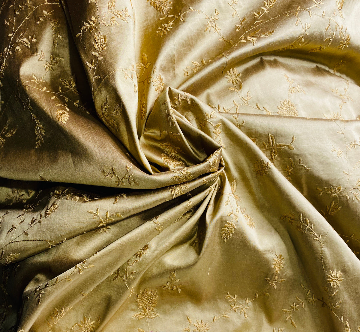 NEW Lady Aster 100% Silk Dupioni Embroidered Floral Fabric - Gold - Fancy Styles Fabric Pierre Frey Lee Jofa Brunschwig & Fils