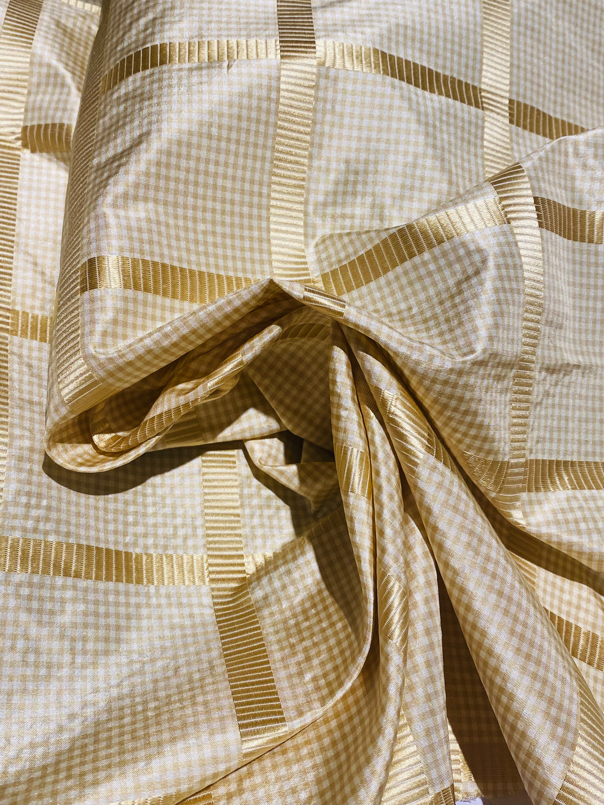 NEW Miss Jaqueline Designer 100% Silk Taffeta Gingham Ribbon Square Stripes Fabric - Yellow SB_6_27 - Fancy Styles Fabric Pierre Frey Lee Jofa Brunschwig & Fils
