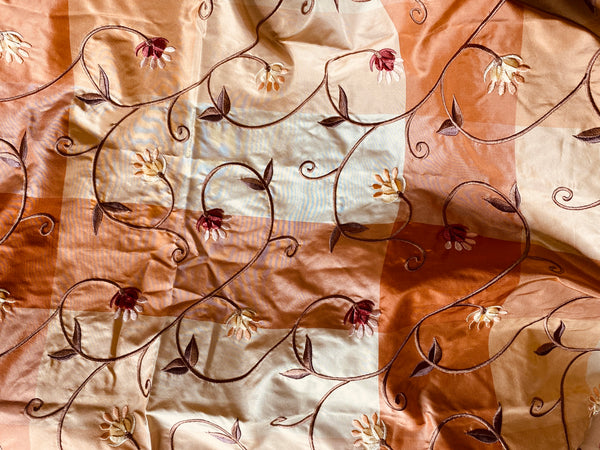 NEW Princess Peach 100% Silk Taffeta Checkered Plaid Embroidered Velvet Floral Peach Fabric - Fancy Styles Fabric Pierre Frey Lee Jofa Brunschwig & Fils