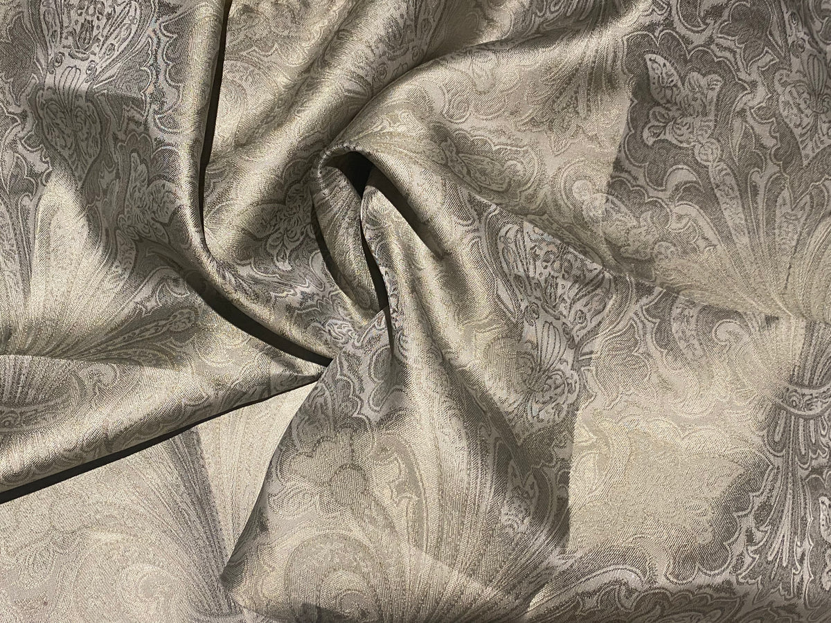 NEW Queen Lita 100% Silk Jacquard Lightweight Paisley Fabric - Grey- SB_8_4 - Fancy Styles Fabric Pierre Frey Lee Jofa Brunschwig & Fils