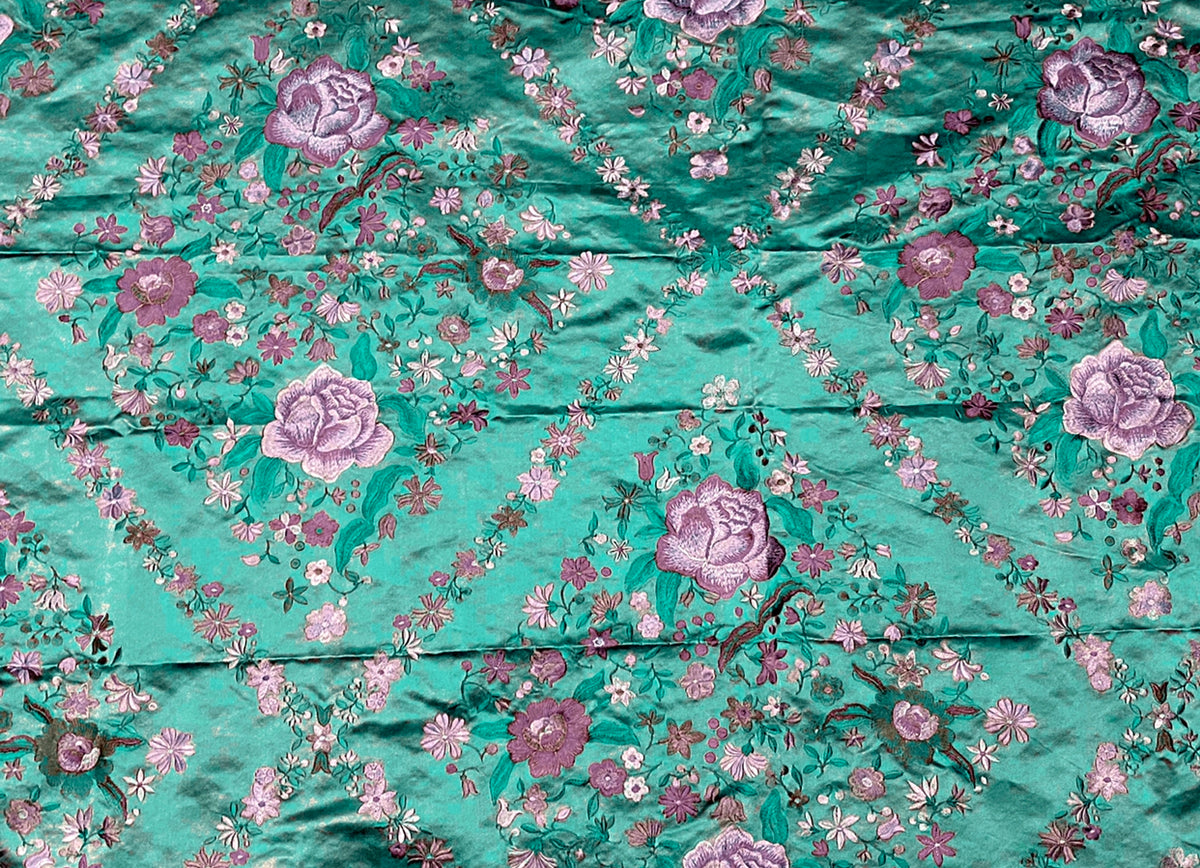 NEW! Custom-Order King Louis XIV Novelty 100% Silk Jacquard Embroidered Floral Upholstery Fabric - Teal - Fancy Styles Fabric Pierre Frey Lee Jofa Brunschwig & Fils