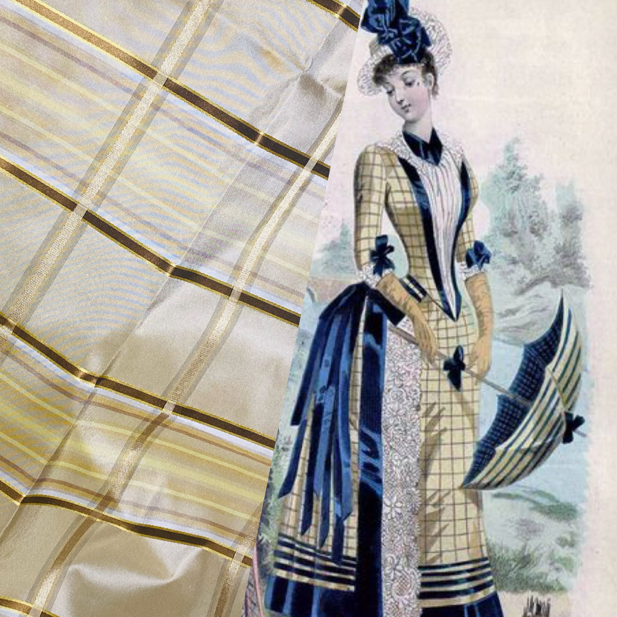 NEW Lady Deborah 100% Silk Taffeta Plaid Tartan Ribbon Fabric- Light Yellow Gold SB_6_27 - Fancy Styles Fabric Pierre Frey Lee Jofa Brunschwig & Fils