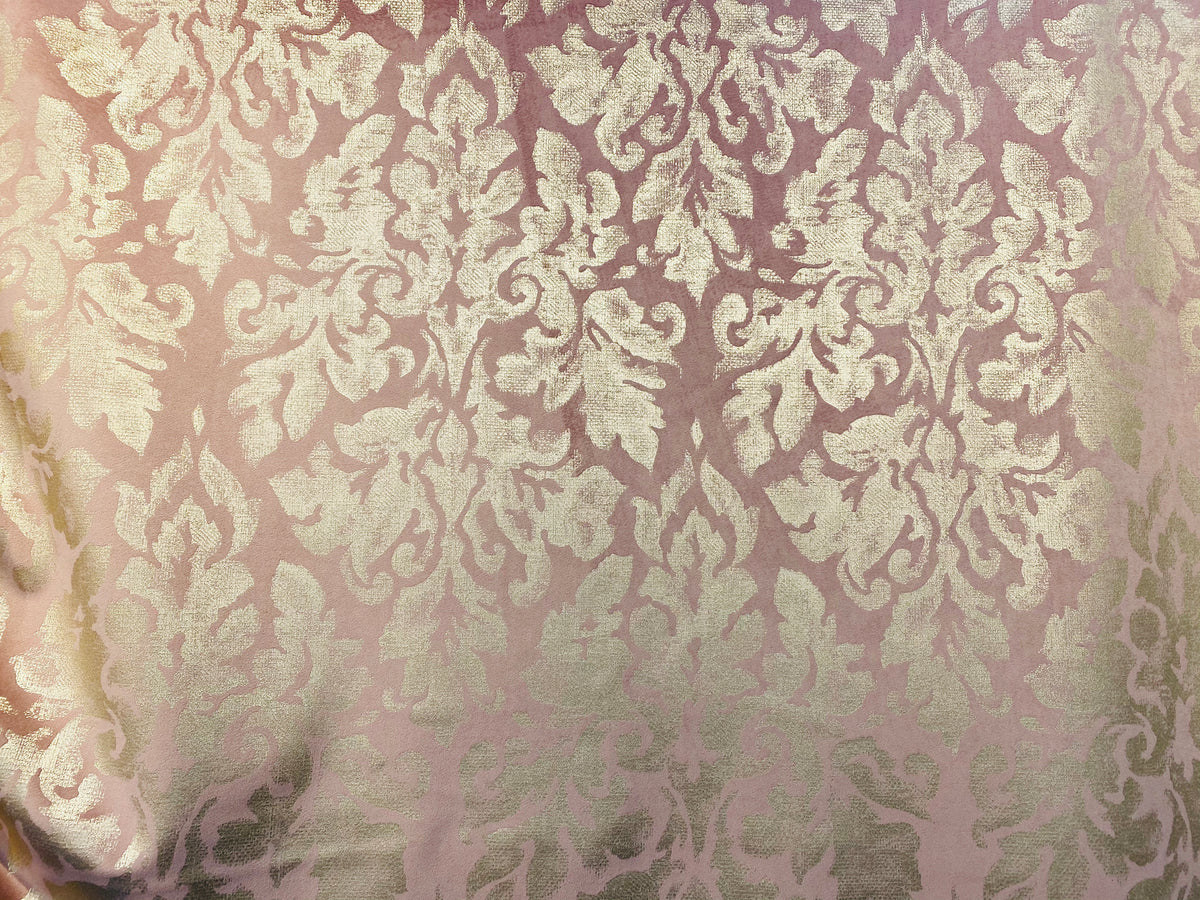 NEW! Lady Calentine Designer Burnout Antique Inspired Velvet Fabric Pink And Gold - Fancy Styles Fabric Pierre Frey Lee Jofa Brunschwig & Fils