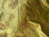 NEW Duchess Daria 100% Silk Dupioni Embroidered Floral Fabric- Chartreuse Green Gold with Copper Flowers - Fancy Styles Fabric Pierre Frey Lee Jofa Brunschwig & Fils