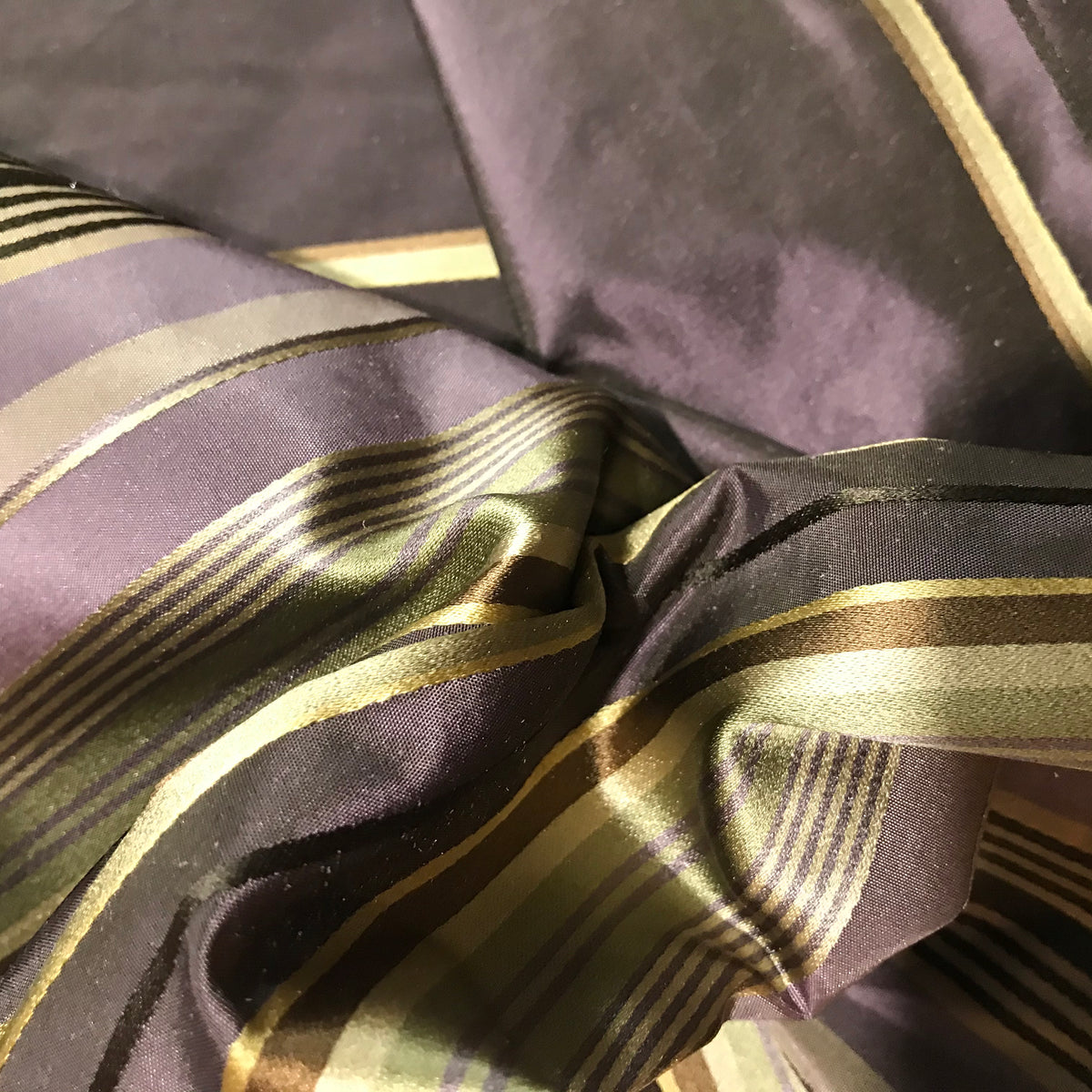 NEW Lady Sarah Designer 100% Silk Taffeta Dupioni Stripes Fabric - Purple Gold 55” Wide - Fancy Styles Fabric Pierre Frey Lee Jofa Brunschwig & Fils