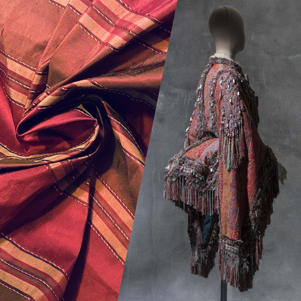 NEW Queen River Novelty 100% Silk Dupioni Embroidered Stripe Fabric - Red Burgundy - Fancy Styles Fabric Pierre Frey Lee Jofa Brunschwig & Fils