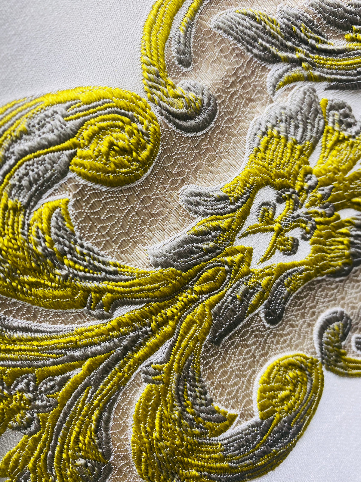 NEW Queen Marianna Novelty Ritz Neoclassical Brocade Satin Fabric - Chartreuse Green Yellow - Fancy Styles Fabric Pierre Frey Lee Jofa Brunschwig & Fils