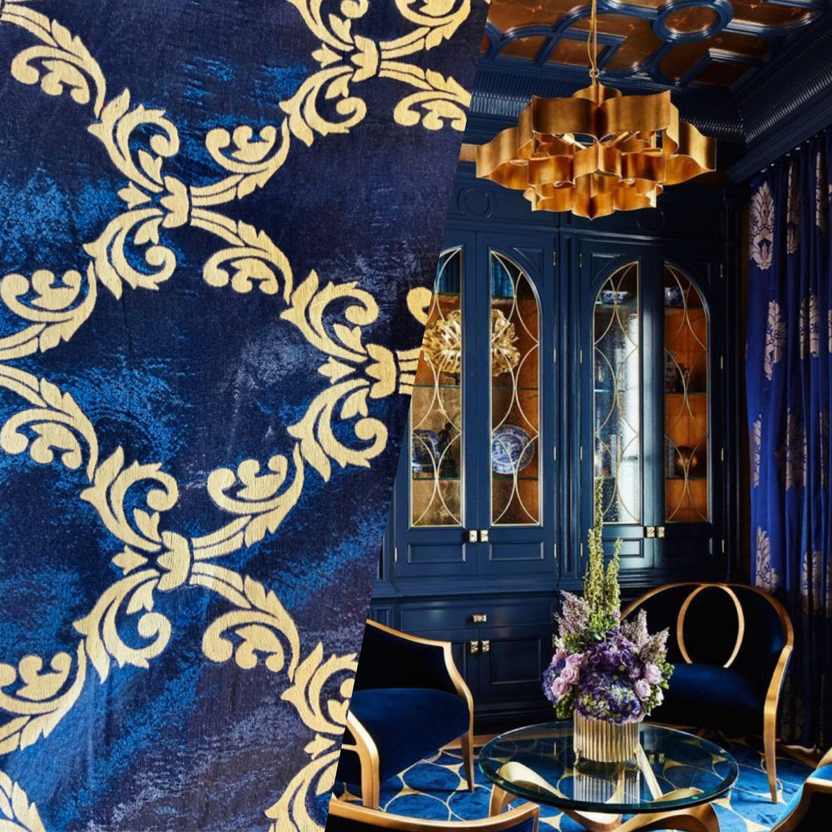 NEW Prince Midnight Designer Medallion Drapery Royal Blue Fabric - Fancy Styles Fabric Pierre Frey Lee Jofa Brunschwig & Fils