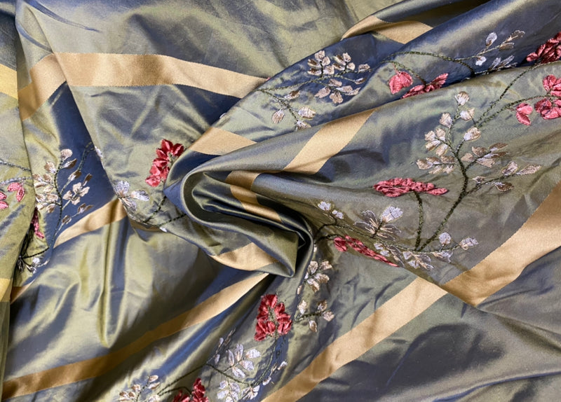 NEW Designer Lady Lana 100% Silk Taffeta Embroidery Fabric - Aqua Silver Marine - Fancy Styles Fabric Pierre Frey Lee Jofa Brunschwig & Fils