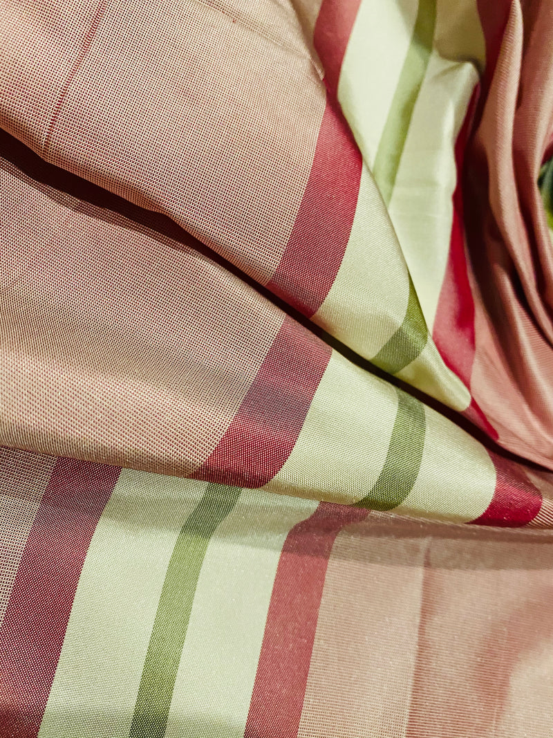 NEW! Lady Petaluma 100% Silk Taffeta Ice Cream Parlor Striped Fabric - Pink and Green