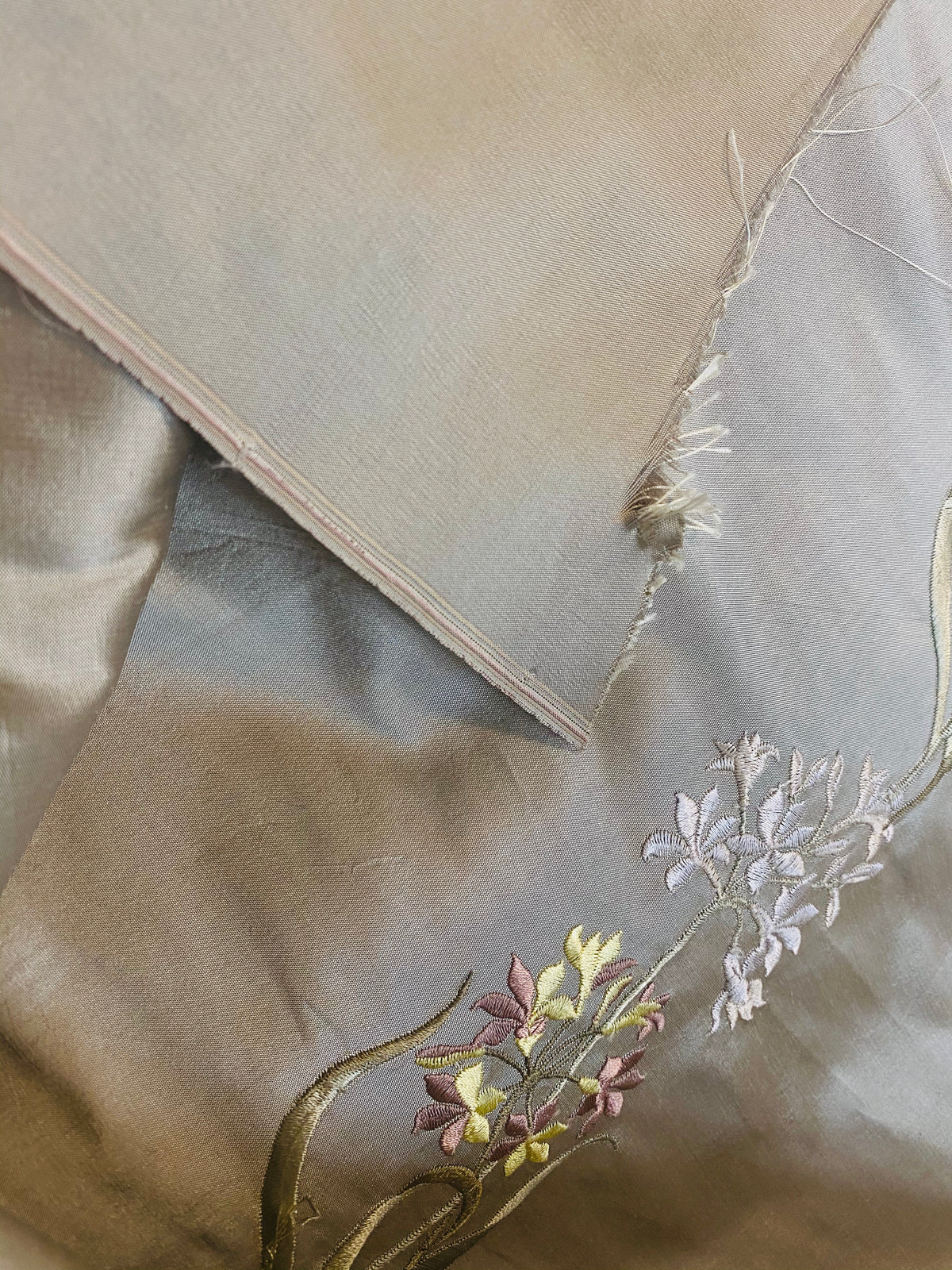 NEW Princess Cyrena 100% Silk Dupioni Embroidered Fabric Light Old Gold- SB_3_16 - Fancy Styles Fabric Pierre Frey Lee Jofa Brunschwig & Fils