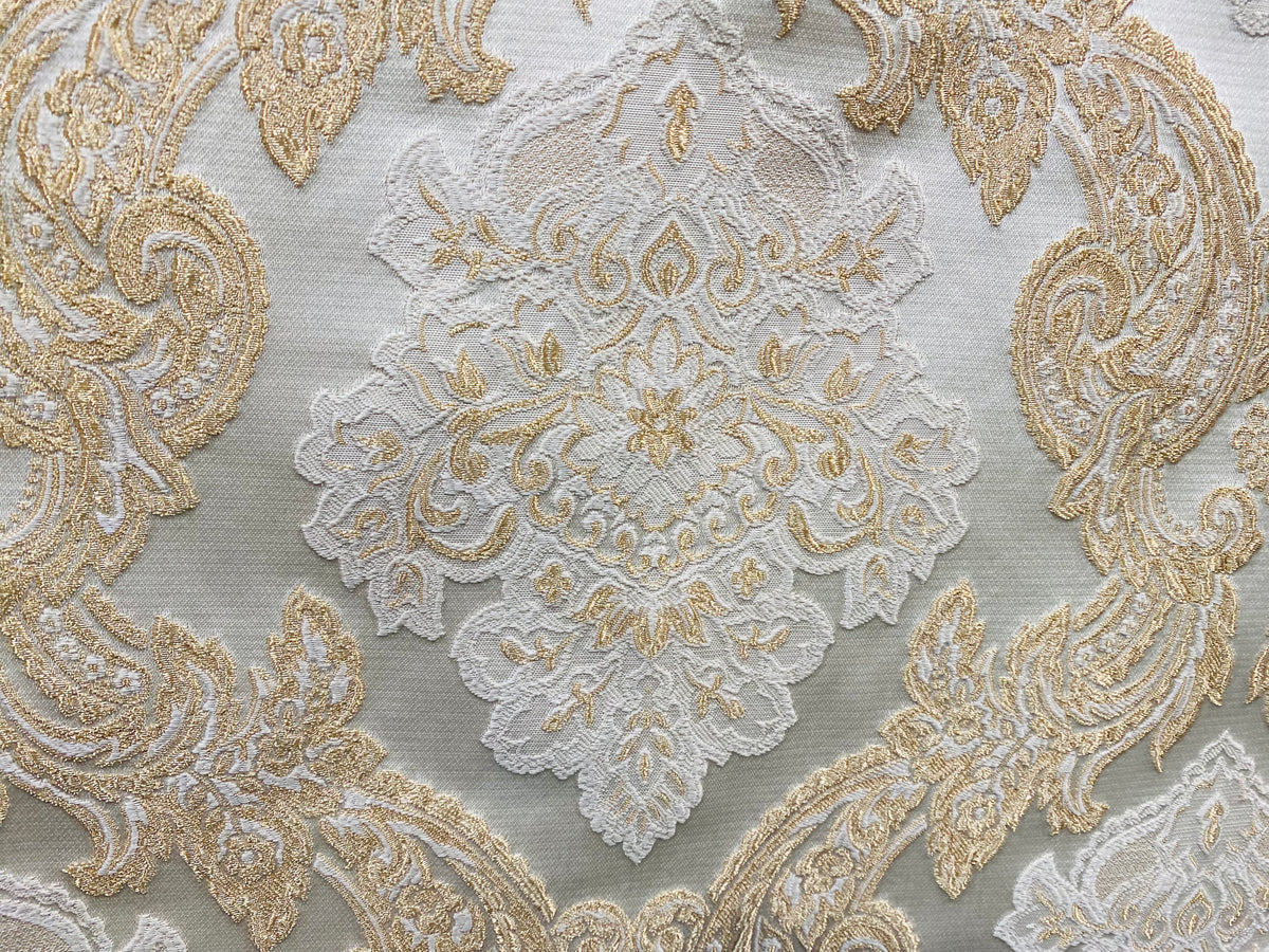 NEW King Rufus Brocade Satin Damask Decorating & Upholstery Fabric- Champagne Gold - Fancy Styles Fabric Pierre Frey Lee Jofa Brunschwig & Fils