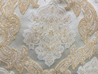 NEW King Rufus Brocade Satin Damask Decorating & Upholstery Fabric- Champagne Gold - Fancy Styles Fabric Pierre Frey Lee Jofa Brunschwig & Fils
