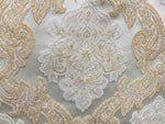 NEW King Rufus Brocade Satin Damask Decorating & Upholstery Fabric- Champagne Gold