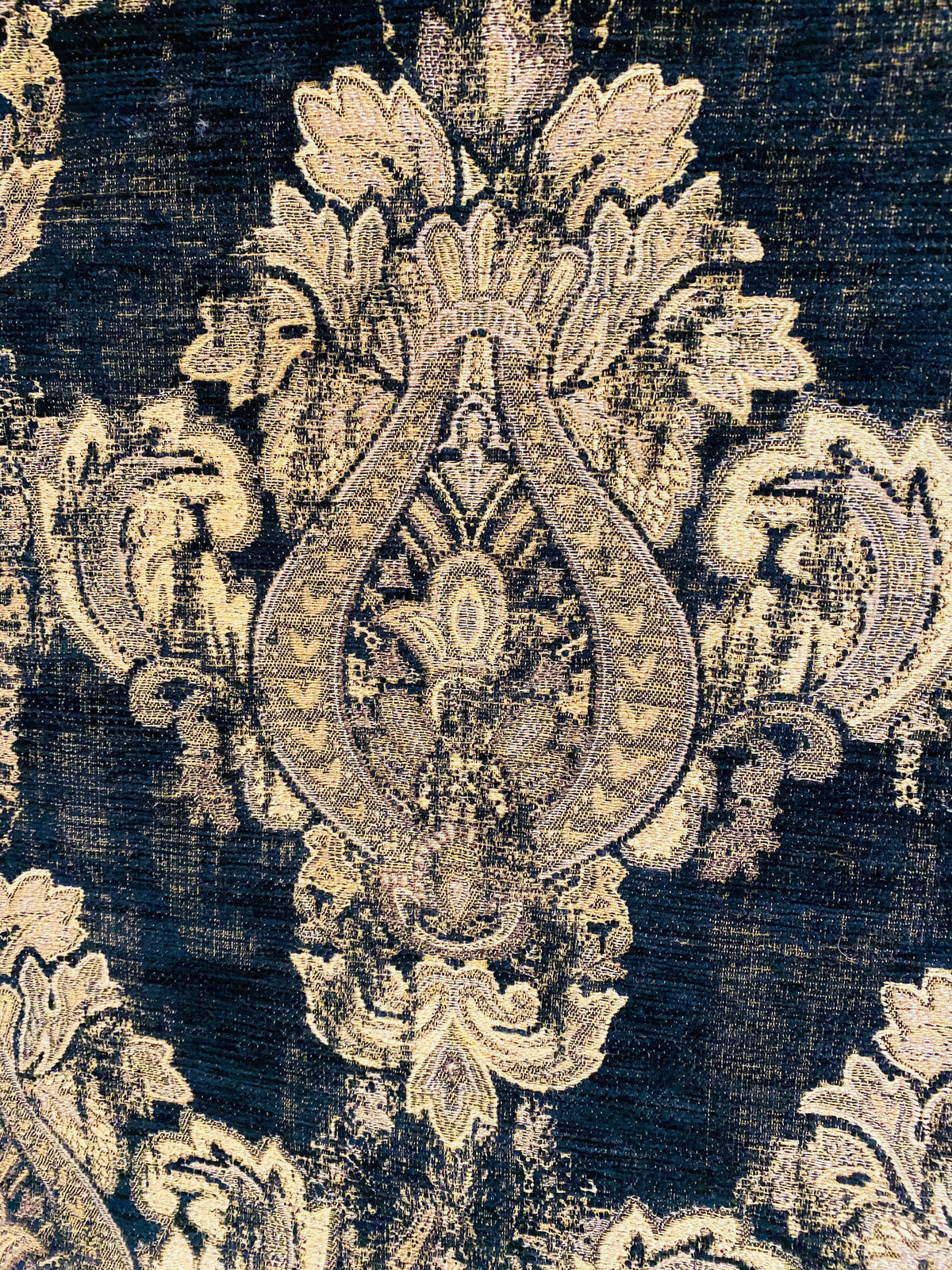 NEW! Duke Dragonus Designer Kilim Rug Inspired Medallion Upholstery Chenille Fabric- Black and Gold - Fancy Styles Fabric Pierre Frey Lee Jofa Brunschwig & Fils
