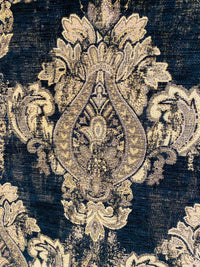 NEW! Duke Dragonus Designer Kilim Rug Inspired Medallion Upholstery Chenille Fabric- Black and Gold - Fancy Styles Fabric Pierre Frey Lee Jofa Brunschwig & Fils