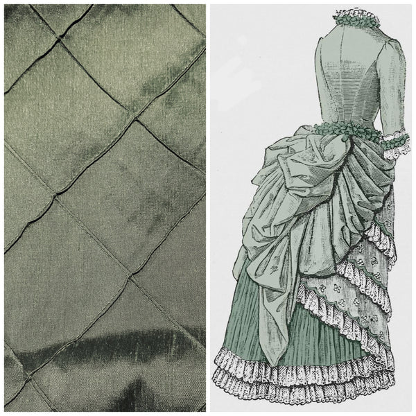 NEW Lady Annabelle 100% Silk Dupioni Pintuck Diamond Sage Green Fabric By The Yard - Fancy Styles Fabric Pierre Frey Lee Jofa Brunschwig & Fils
