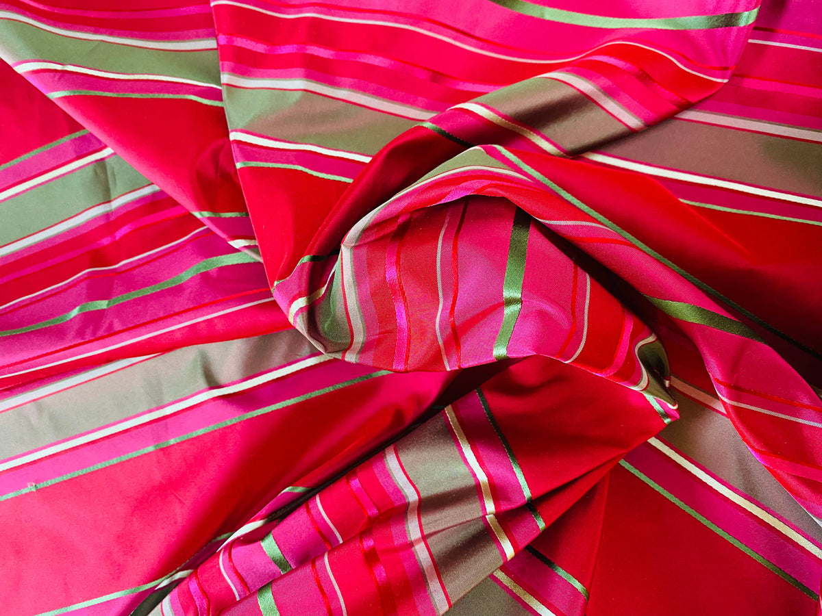 NEW! Prince Francis 100% Silk Taffeta Ribbon Stripe Fabric - Fuchsia- SB_1_26 - Fancy Styles Fabric Pierre Frey Lee Jofa Brunschwig & Fils
