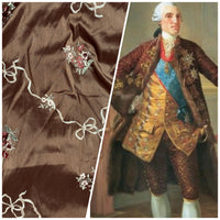 Princess Amelia Designer 100% Silk Dupioni Fabric - Brown Floral Bouquet with Bows - Fancy Styles Fabric Pierre Frey Lee Jofa Brunschwig & Fils