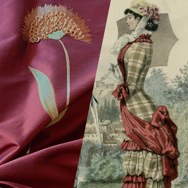 NEW Queen Forella Embroidered 100% Silk Dupioni Fabric in Red SB_3_26 - Fancy Styles Fabric Pierre Frey Lee Jofa Brunschwig & Fils