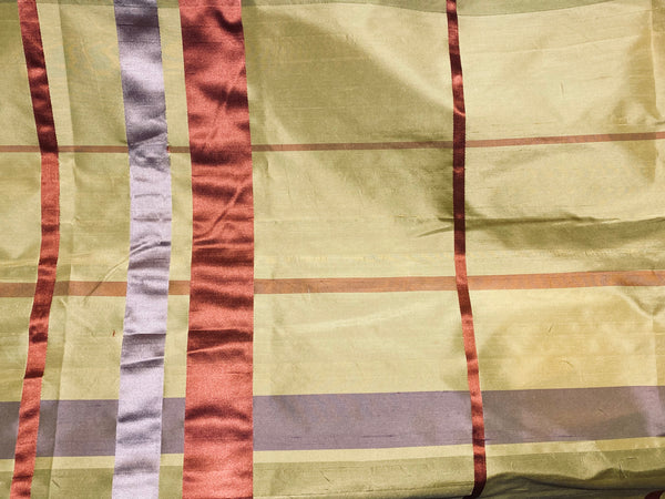 NEW Duchess Philippa 100% Silk Taffeta Plaid Tartan with Satin Ribbon Stripes in Yellow, Lavender, Pink SB_6_15 - Fancy Styles Fabric Pierre Frey Lee Jofa Brunschwig & Fils