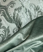 Queen Isabella Designer Damask Burnout Chenille Velvet Fabric -Sage-Aqua Green BTY - Fancy Styles Fabric Pierre Frey Lee Jofa Brunschwig & Fils