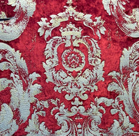 NEW! Queen Renee Designer Burnout Antique Inspired Velvet Fabric Red & Gold - Fancy Styles Fabric Pierre Frey Lee Jofa Brunschwig & Fils