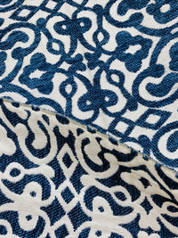 NEW! Duchess Eve Antique Inspired French Burnout Chenille Medallion Velvet Fabric- Blue - Fancy Styles Fabric Pierre Frey Lee Jofa Brunschwig & Fils