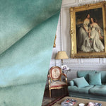 Queen Alvine Designer Aqua Velvet Upholstery And Drapery Fabric