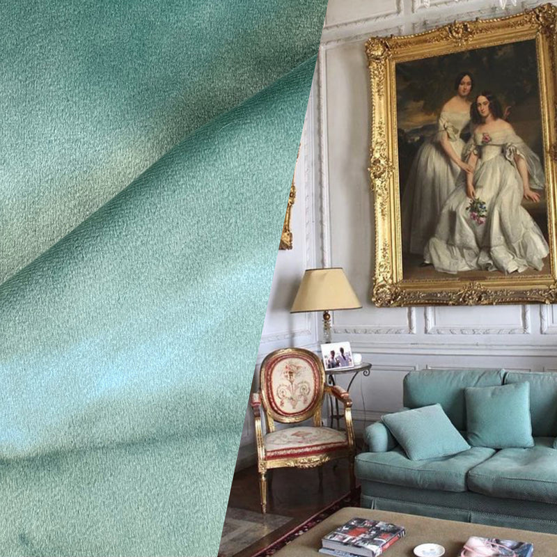 Queen Alvine Designer Aqua Velvet Upholstery And Drapery Fabric