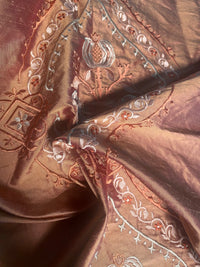 NEW Queen Riviera Novelty 100% Silk Dupioni Embroidered Floral Fabric - Copper Pink - Fancy Styles Fabric Pierre Frey Lee Jofa Brunschwig & Fils