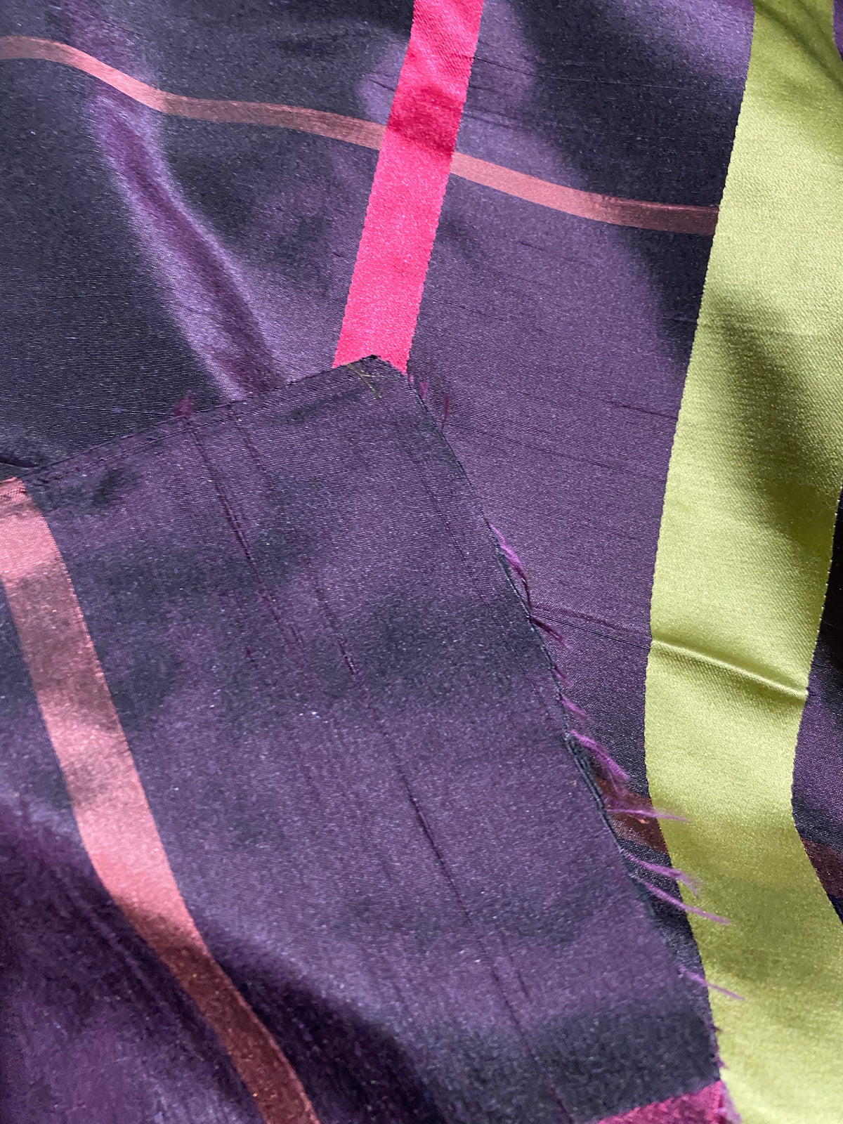 NEW Duchess Philippa Designer 100% Silk Dupioni Plaid Tartan Ribbon Fabric Purple - Fancy Styles Fabric Pierre Frey Lee Jofa Brunschwig & Fils