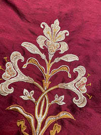 NEW! Queen Riviera Novelty 100% Silk Dupioni Embroidered Floral Fabric - Red - Fancy Styles Fabric Pierre Frey Lee Jofa Brunschwig & Fils