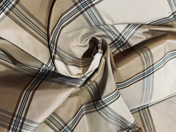 NEW Miss Dorothy 100% Silk Taffeta Plaid Tartan Fabric in White Cream and Taupe - Fancy Styles Fabric Pierre Frey Lee Jofa Brunschwig & Fils