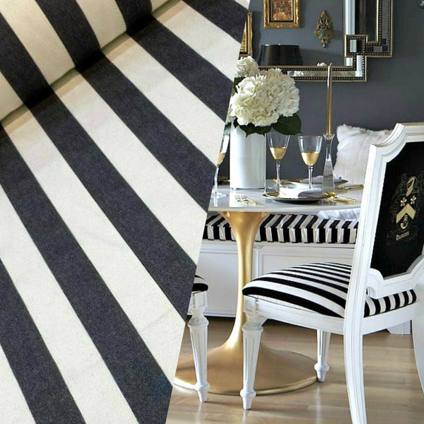 NEW Lady Jacqueline Faded Black Waterproof Decorating Fabric - 3” Black And White Stripes - Upholstery 55” Wide - Fancy Styles Fabric Pierre Frey Lee Jofa Brunschwig & Fils