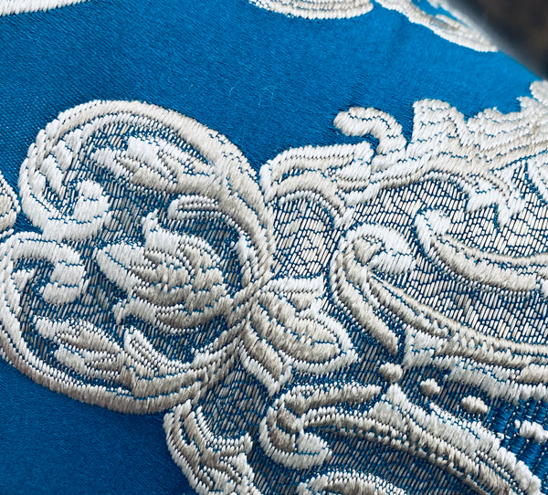 NEW Queen Marianna Novelty Ritz Neoclassical Brocade Satin Fabric - Teal Blue - Fancy Styles Fabric Pierre Frey Lee Jofa Brunschwig & Fils