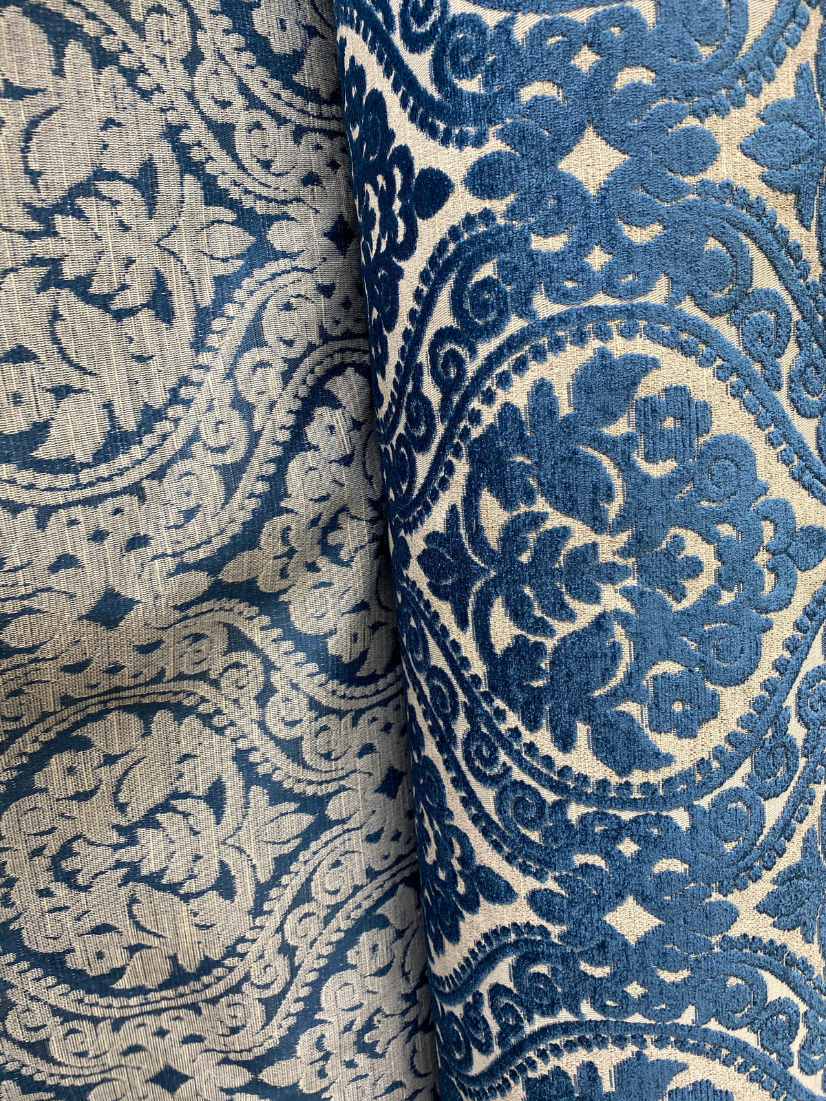 NEW! Sir Sanders Novelty Burnout Medallion Chenille Velvet Fabric - Blue- Upholstery - Fancy Styles Fabric Pierre Frey Lee Jofa Brunschwig & Fils