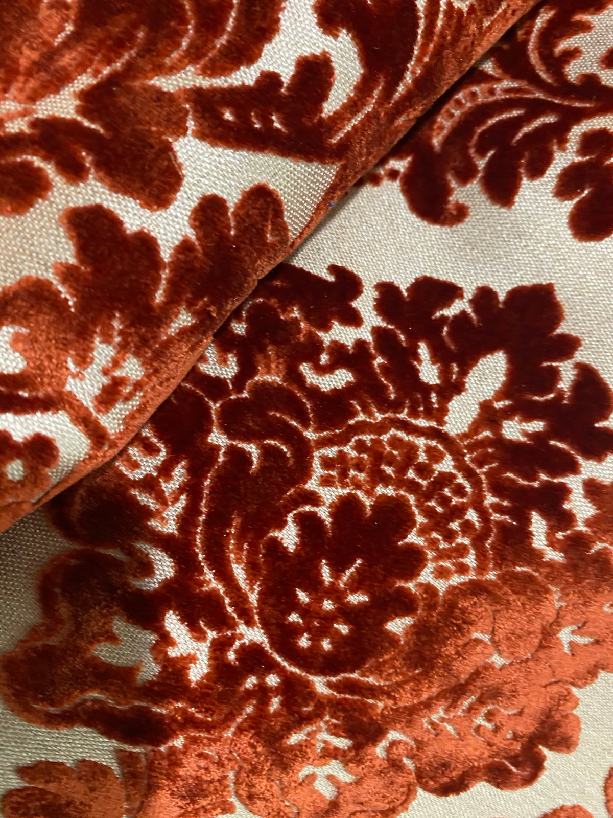 NEW Duke Gabriel Designer Damask Burnout Chenille Velvet Fabric - Rust Red- Upholstery - Fancy Styles Fabric Pierre Frey Lee Jofa Brunschwig & Fils