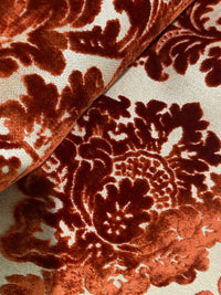 NEW Duke Gabriel Designer Damask Burnout Chenille Velvet Fabric - Rust Red- Upholstery - Fancy Styles Fabric Pierre Frey Lee Jofa Brunschwig & Fils