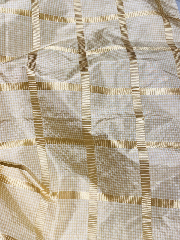 NEW Miss Jaqueline Designer 100% Silk Taffeta Gingham Ribbon Square Stripes Fabric - Yellow SB_6_27 - Fancy Styles Fabric Pierre Frey Lee Jofa Brunschwig & Fils