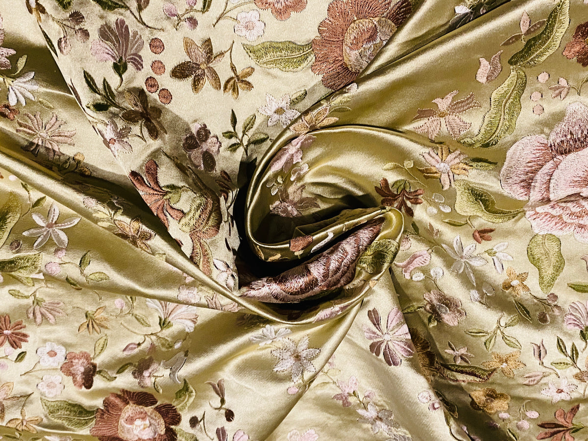 NEW! King Louis XIV Novelty 100% Silk Jacquard Embroidered Floral Upholstery Fabric - Green Champagne - Fancy Styles Fabric Pierre Frey Lee Jofa Brunschwig & Fils