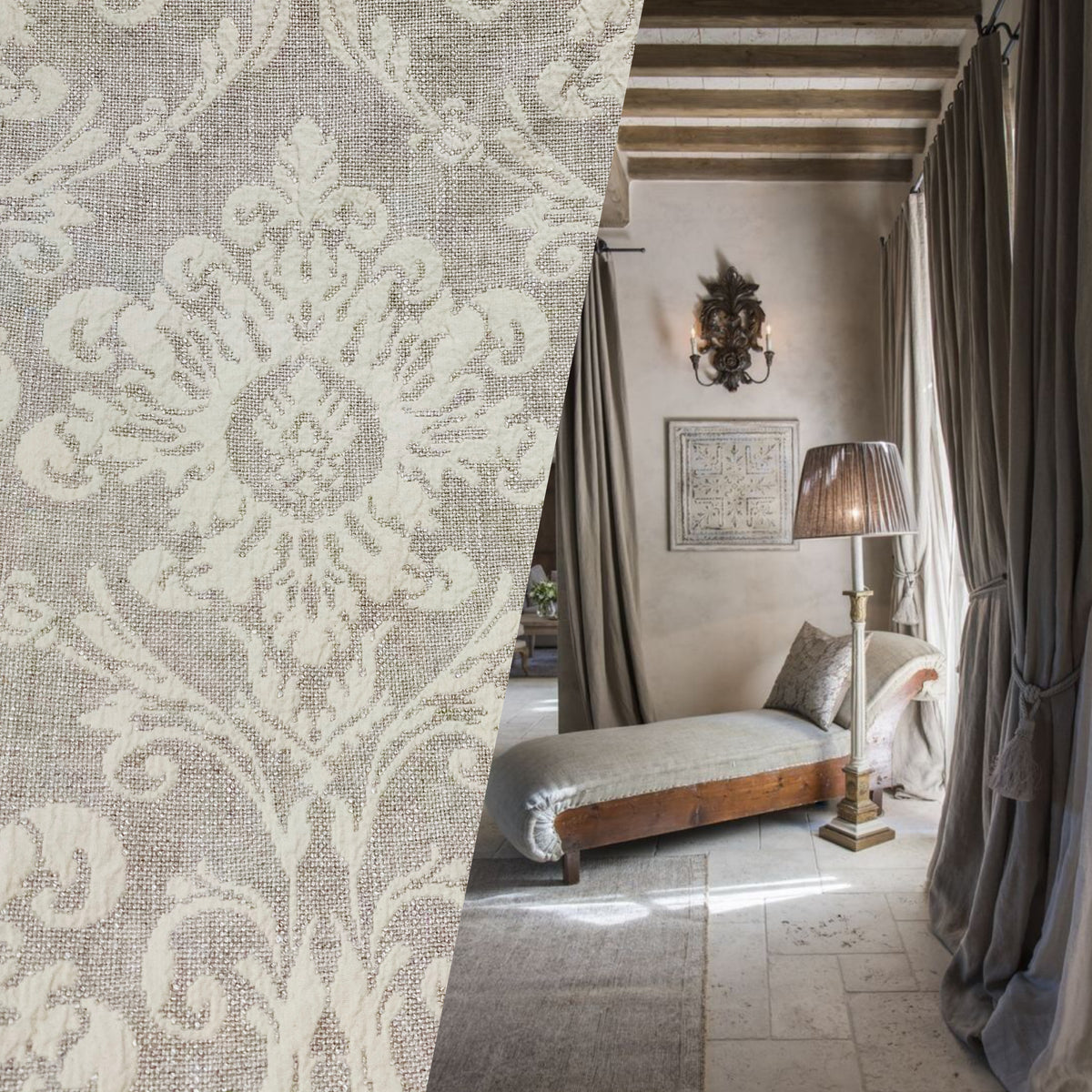 NEW! SALE! Duchess Sally 100% Linen Woven Medallion Fabric- Stone - Fancy Styles Fabric Pierre Frey Lee Jofa Brunschwig & Fils