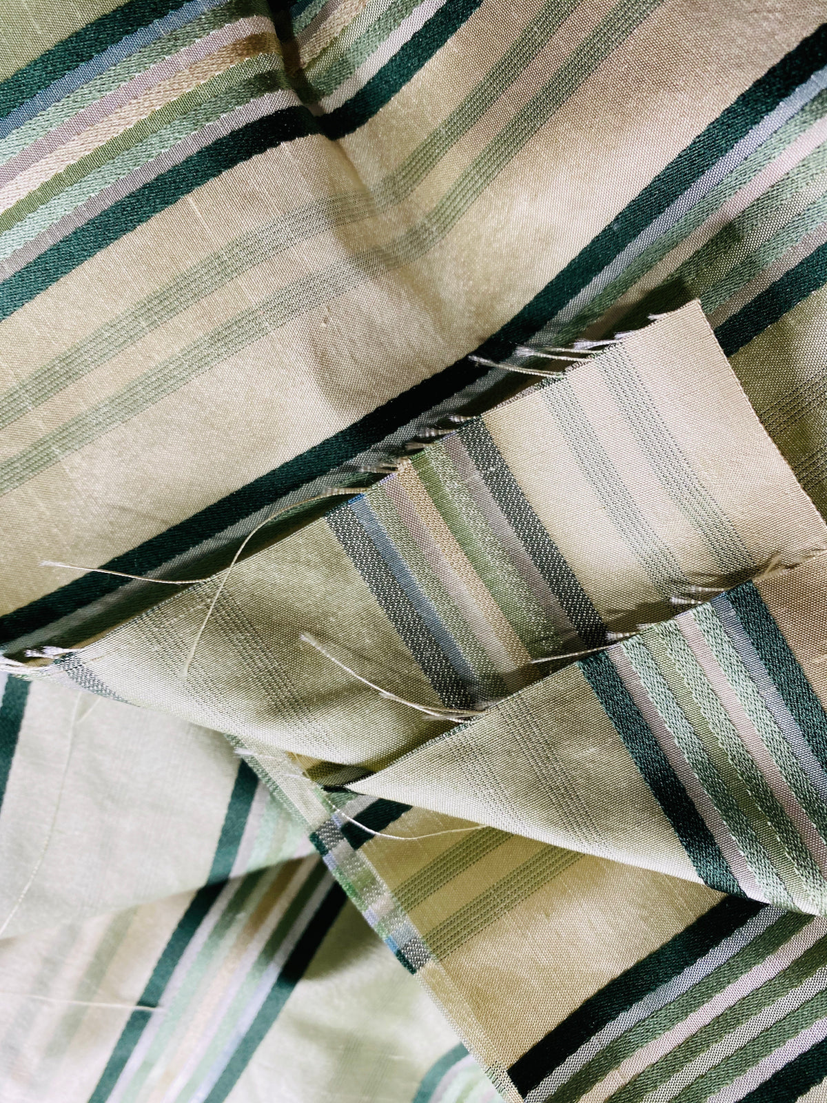 NEW Miss Charlotte 100% Silk Dupioni Fabric - Cream White with Emerald Green Stripes - Fancy Styles Fabric Pierre Frey Lee Jofa Brunschwig & Fils
