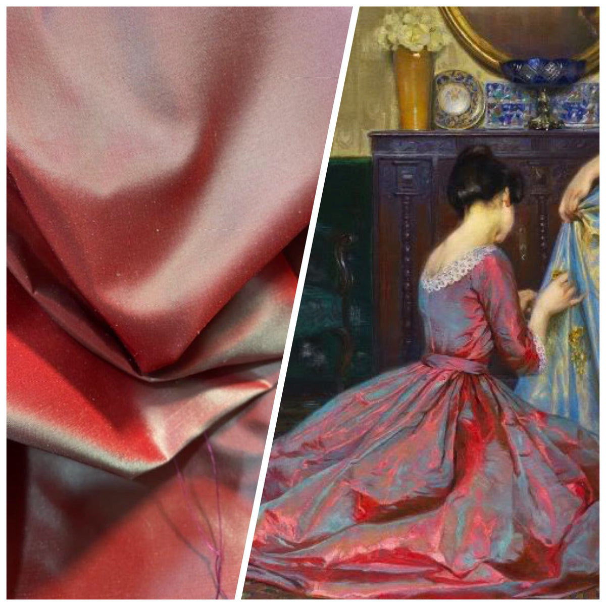 NEW Lady Lisa 100% Silk Taffeta Fabric - Solid Frosty Red with Icy Blue Iridescence - Fancy Styles Fabric Pierre Frey Lee Jofa Brunschwig & Fils