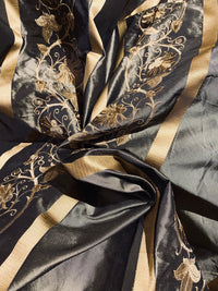 Duchess Jezebel 100% Silk Taffeta Embroidery Fabric - Dark Grey & Gold - Fancy Styles Fabric Pierre Frey Lee Jofa Brunschwig & Fils